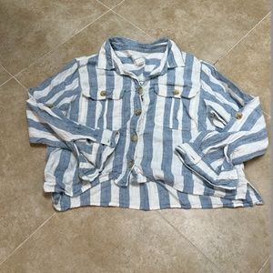 American Eagle blue and white strip button-down